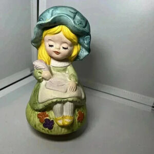 EUC Sankyo Japan Blonde Girl Bonnet VTG 6" Tall Rotating Music Box Nostalgia!!